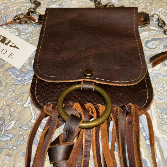 Canoe Leather Fringe Crossbody Bag With ChainStrap